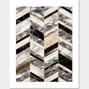 Abstract Chevron Pattern - Black and White Marble Posters and Art